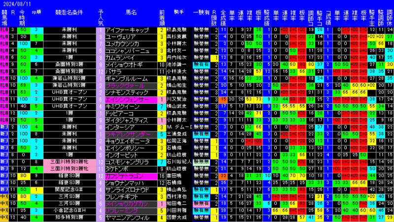 コース実績がある馬と騎手コンビ一覧表