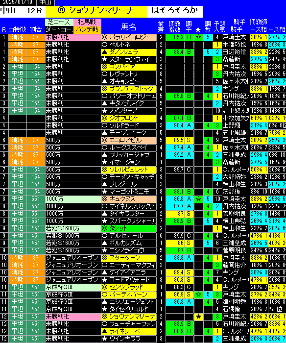 全レース予想中山