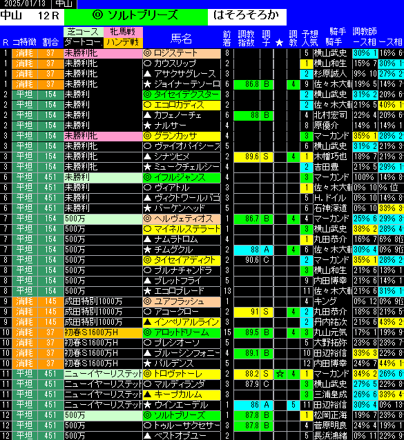 全レース予想中山