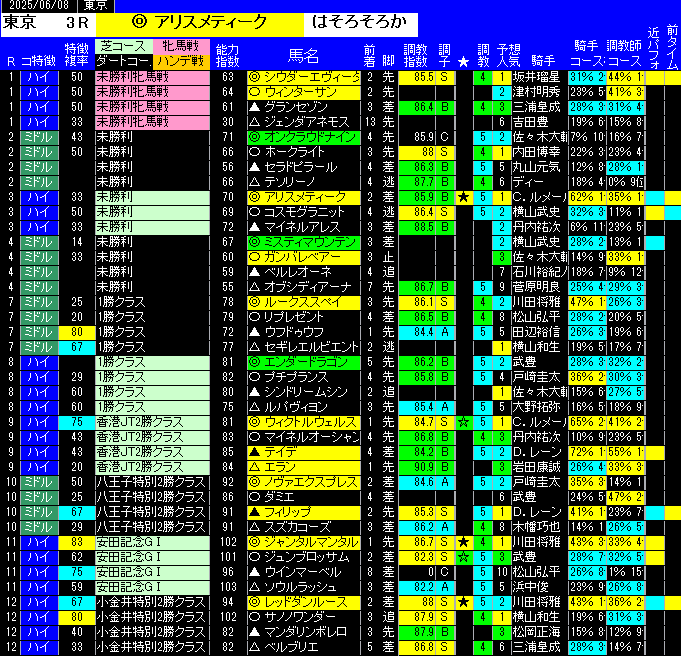 全レース予想東京
