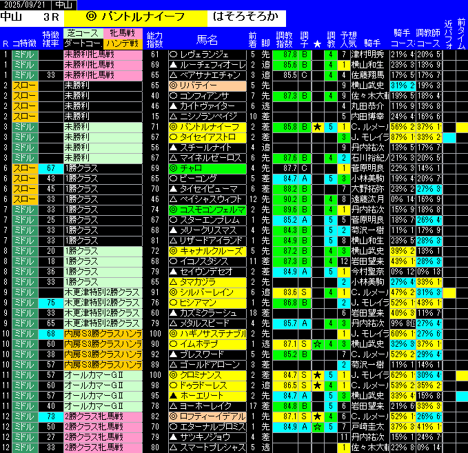 全レース予想中山