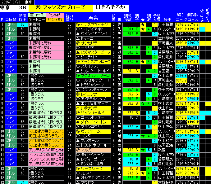 全レース予想東京