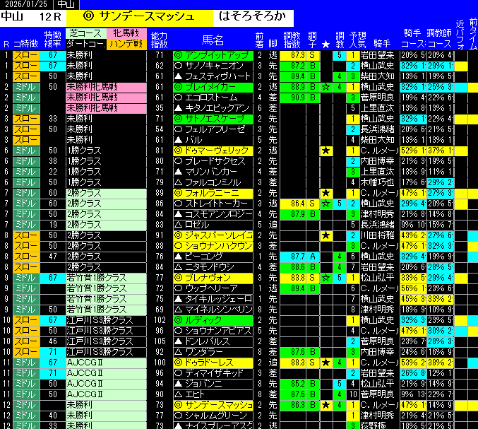 全レース予想中山