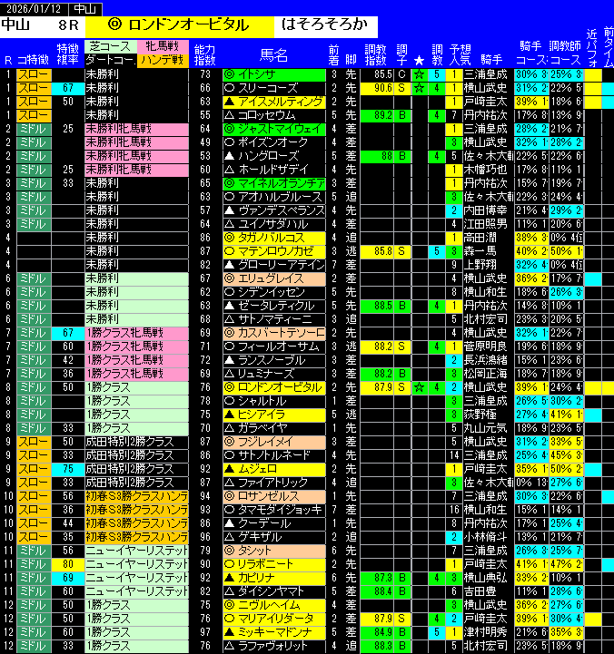 全レース予想中山