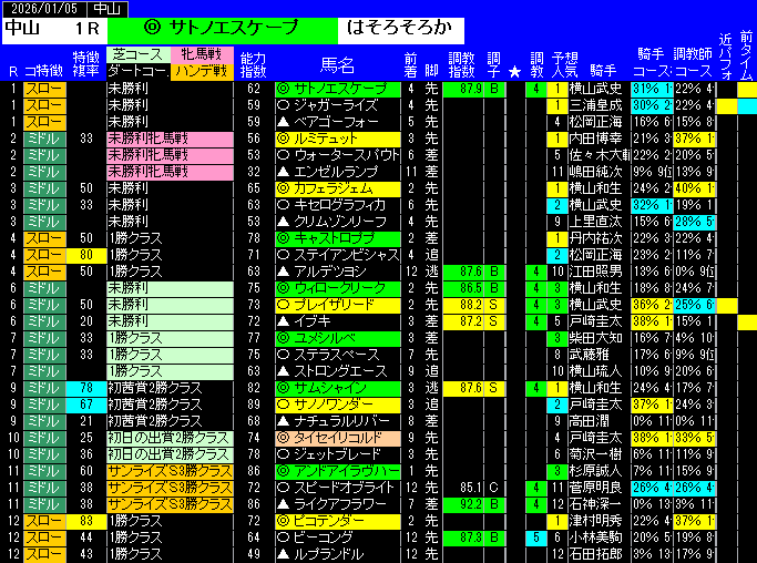 全レース予想中山