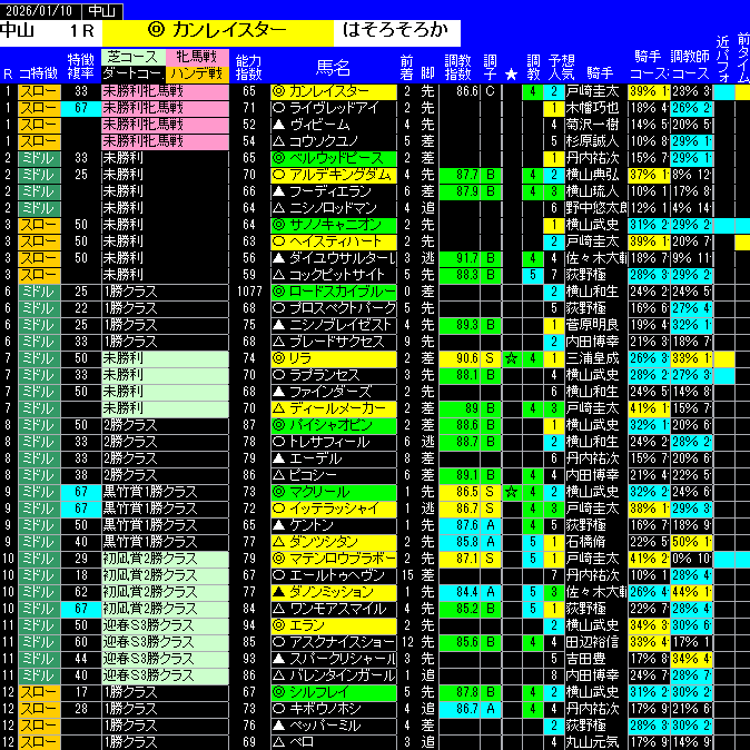 全レース予想中山