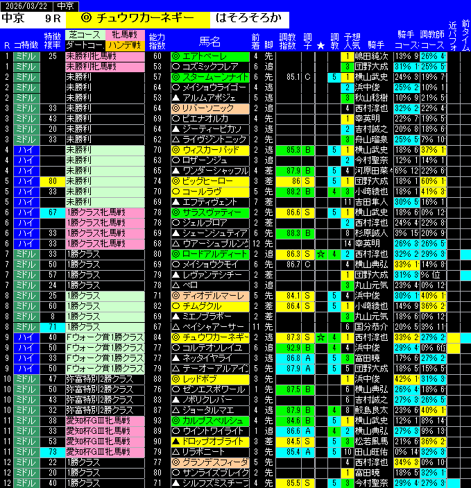 全レース予想中京