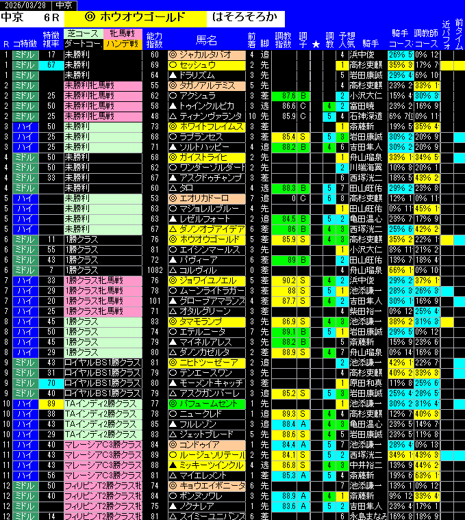 全レース予想中京