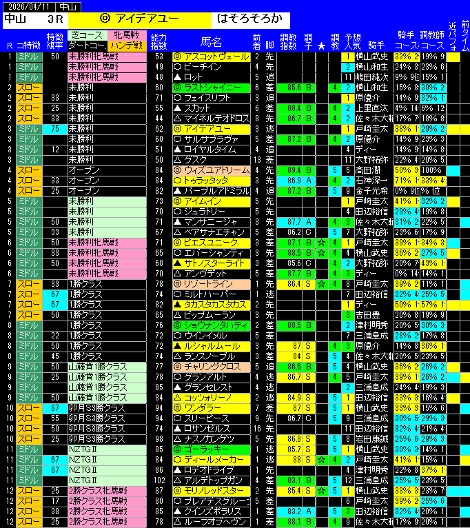 全レース予想中山