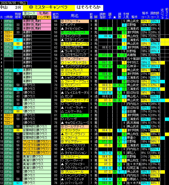 全レース予想中山