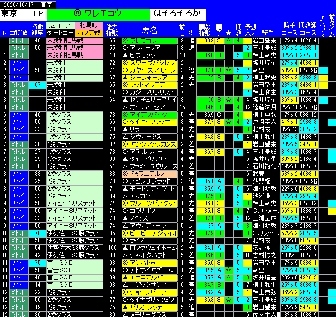 全レース予想東京